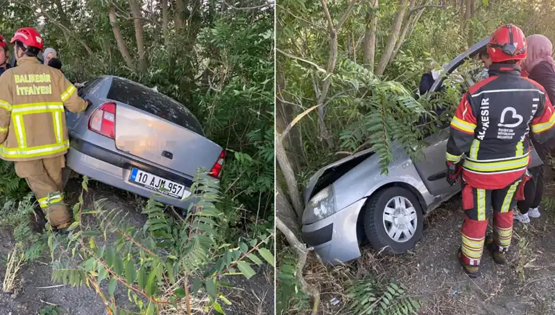 Balıkesir'de Kontrolden Çıkan Otomobil Şarampole Yuvarlandı: İki Kişi Yaralandı